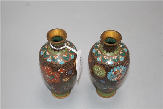 A pair of Japanese cloisonne vases, height 15cm